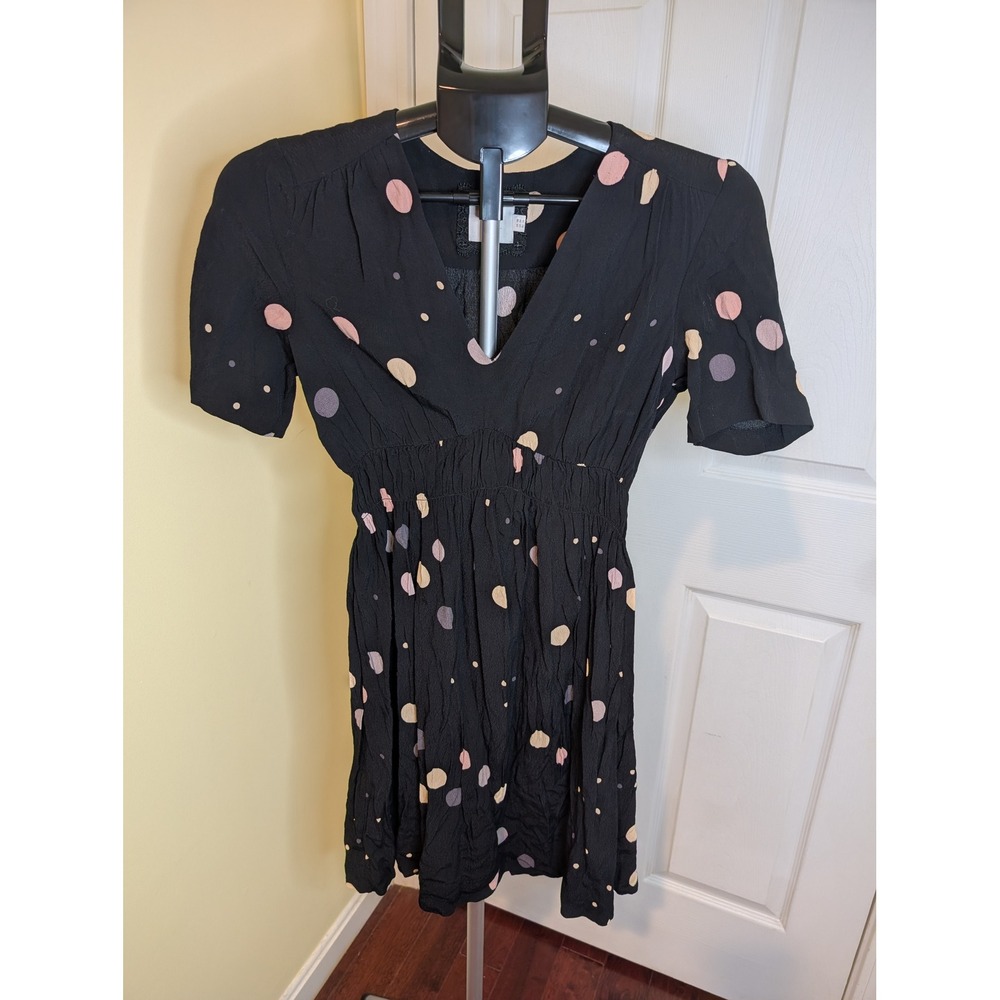 HD in Paris Dress Womens‎ 4 Polka Dot V-Neck Smocked Waist Mini Anthropologie